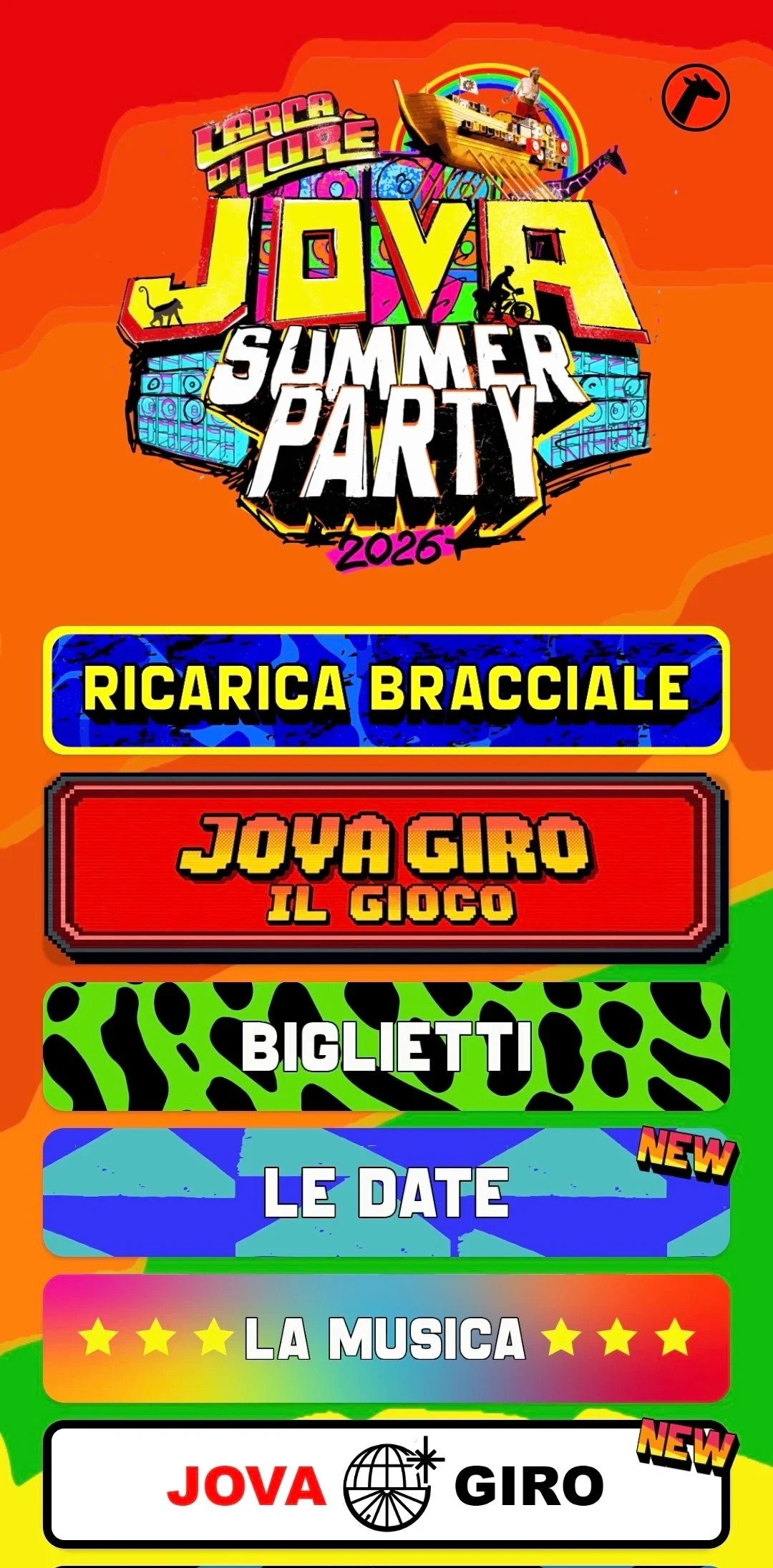 Home dell’APP Jova Summer Party 2026 con accesso a Jovagiro, biglietti e date